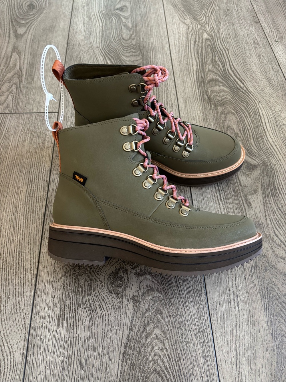 Teva Women's Olive Hiker Lace-Up Boots with Pink Accents